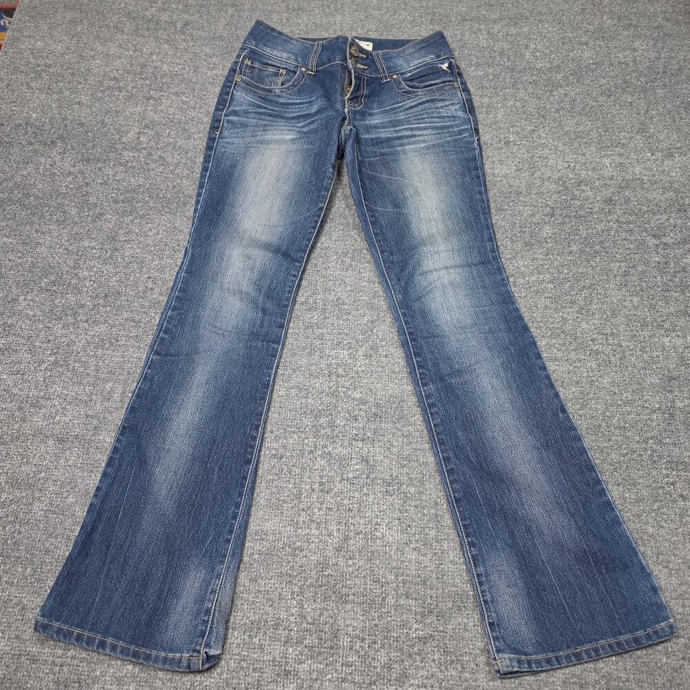 Grane Selma Jeans Juniors 1 Short Low Rise Curvy Bootcut Y2K Stretch Blue Denim